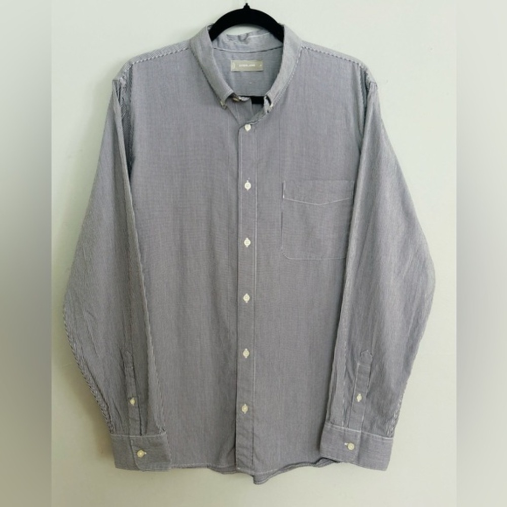 Everlane Classic Oxford Button Down Shirt Mens White Gray Stripe Long Sleeve XL